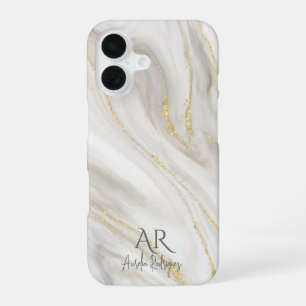 Coque iPhone 16 Marbre blanc Parties scintillant or Jade personnal