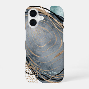 Coque iPhone 16 Marbre gris or moderne en faux parties scintillant