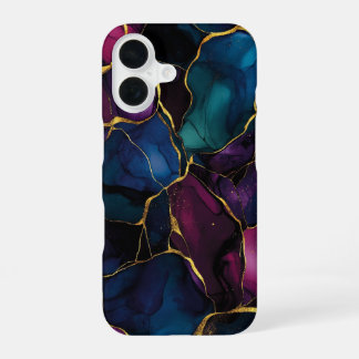 Coque iPhone 16 Marbre Impérial Améthyste Luxe Violet Turquoise