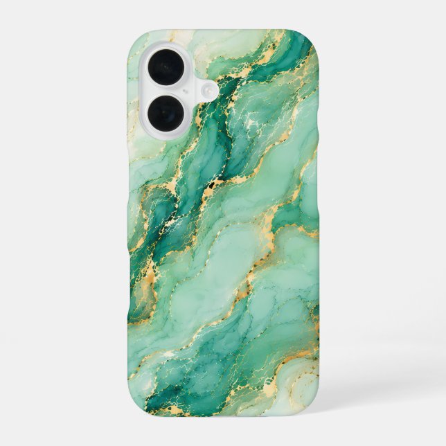 Coque iPhone 16 Marbre Luxe Menthe & Or (Verso)