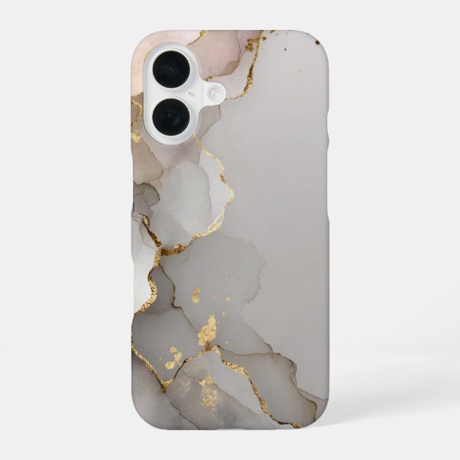 Coque iPhone 16 Marbre neutre et or (Verso)