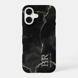 Coque iPhone 16 Marbre Pailleté Or Nuit Brumeuse Personnalisable