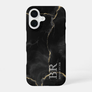 Coque iPhone 16 Marbre Pailleté Or Nuit Brumeuse Personnalisable