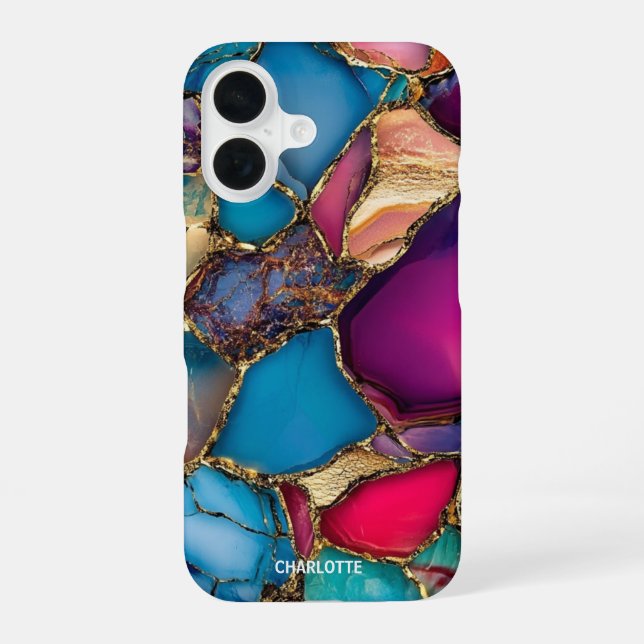 Coque iPhone 16 Marbre pierre or élégant moderne  (Verso)