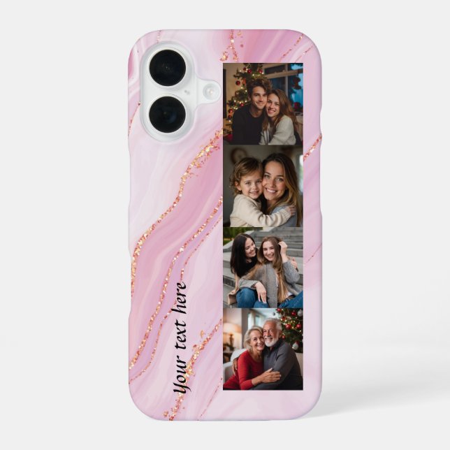 Coque iPhone 16 Marbre rose féminin 4 photos (Verso)