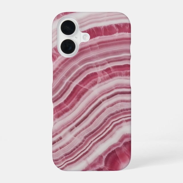 Coque iPhone 16 Marbre Rose Rhodochrosite Motif Pierre Agate (Verso)