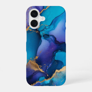 Coque iPhone 16 Marbre sarcelle et saphir de luxe Azure Royale