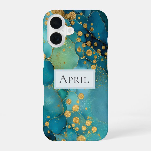 Coque iPhone 16 Marbre sarcelle, turquoise et or (Verso)