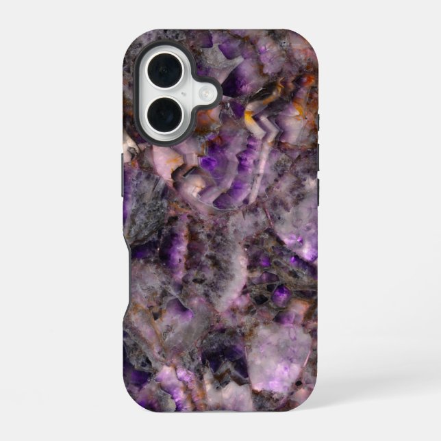 Coque iPhone 16 Marbre violet de granit violet de pierre classique (Verso)