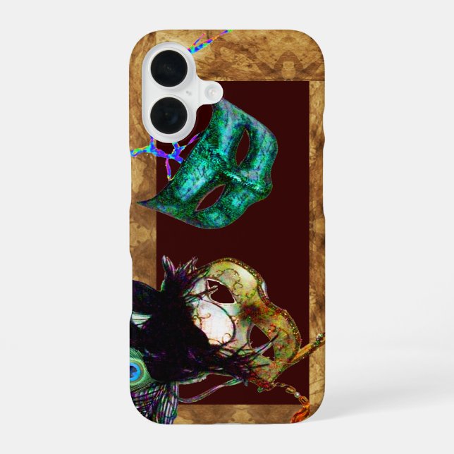 Coque iPhone 16 MARDI GRAS MASQUERADE parchemin (Verso)