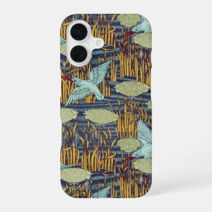 Coque iPhone 16 MARTINS-PÊCHEURS ET BALINGA À FLEURS Art Nouveau F