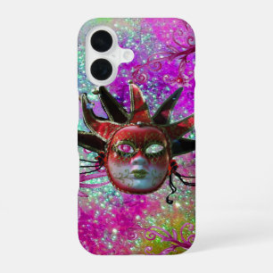 Coque iPhone 16 MASQUE DE JOUEUR ROUGE NOIR Fête costumée Violet B