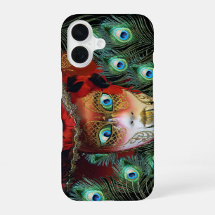 COQUE iPhone 16 MASQUE ROUGE AVEC FÊTE DE MASQUERADE À PLUMES DE P