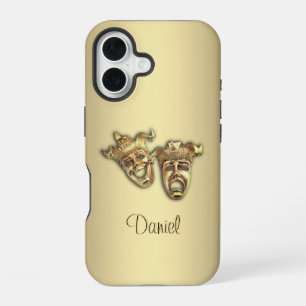 Coque iPhone 16 Masques de théâtre d'or comique et tragique