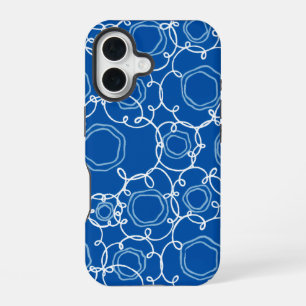 Coque iPhone 16 Matrice florale abstraite (bleu royal) Beaux-arts