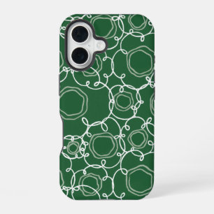 Coque iPhone 16 Matrice florale abstraite (vert foncé) Beaux-arts
