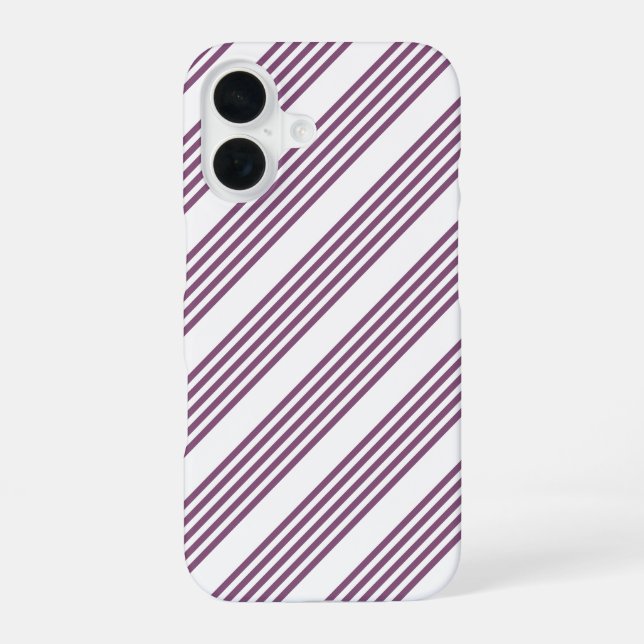 Coque iPhone 16 Mauve violet blanc cinq bandes motif (Verso)