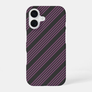 Coque iPhone 16 Mauve violet et charbon de bois cinq bandes motif