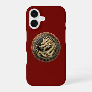 Coque iPhone 16 Médaillon de dragon sacré oriental en or
