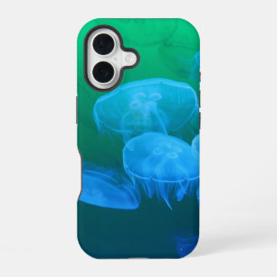 Coque iPhone 16 Méduse Cool Dégradé Vert Bleu