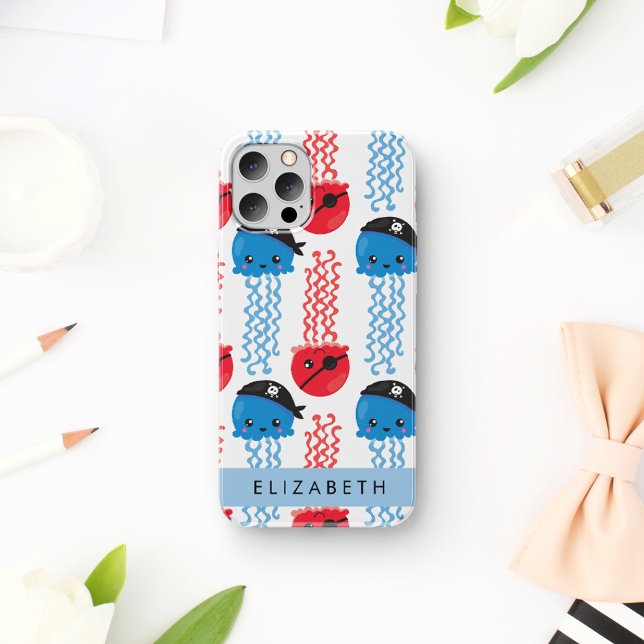 Coque iPhone 16 Méduse Pirate, Motif Méduse, Votre Nom (Créateur téléchargé)