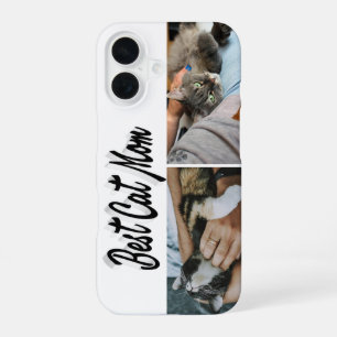 Coque iPhone 16 Meilleure Maman de Chat Photo Texte Noir