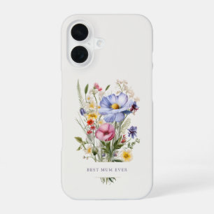 Coque iPhone 16 Meilleure maman Ever Anglais Garden Bouquet Fête d