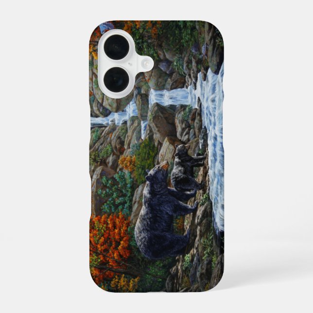 Coque iPhone 16 Mère Ours Noir & Petit par Cascade (Verso)