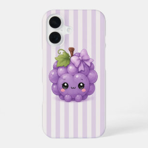 Coque iPhone 16 Mignon Étui de Téléphone Raisin Kawaii sur Rayures
