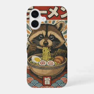 Coque iPhone 16 Mignon Rétro Vintage Japonais Slurping Ramen Raton