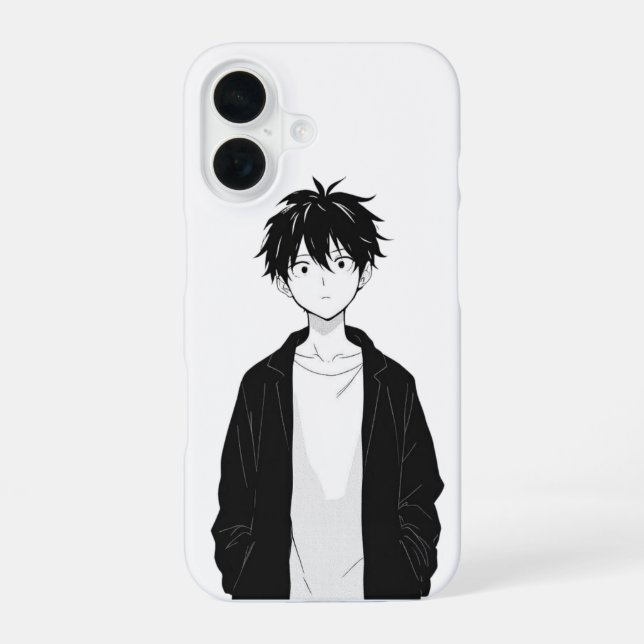 Coque iPhone 16 Minimal Anime Boy Phone Case (Verso)