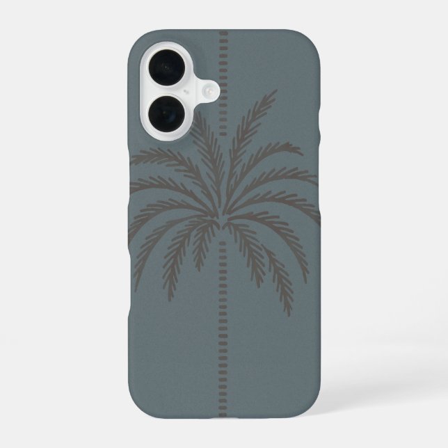Coque iPhone 16 Minimal Palm Tree Pattern Blue Grey Tropical  (Verso)