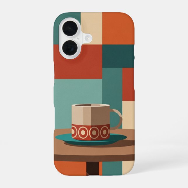 Coque iPhone 16 Minimalist Geometric Coffee Cup Scene (Verso)