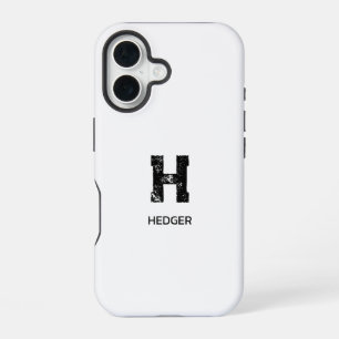 COQUE iPhone 16 MINIMALISTE NOIR MONOGRAMME À UNE LETTRE NOM BLANC