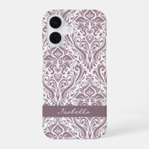Coque iPhone 16 Modèle de Damas de Lavande ancienne personnalisées