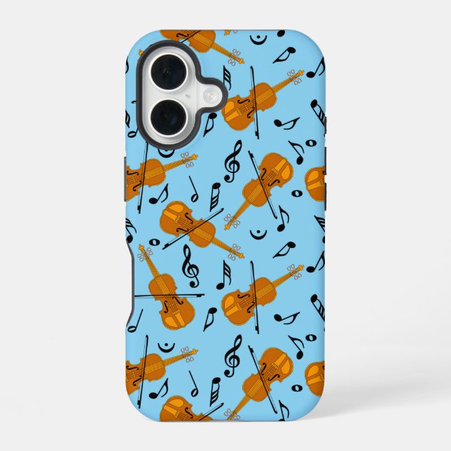 Coque iPhone 16 Modèle de notes de musique de violon (Verso)