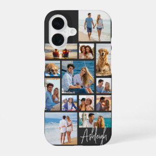 Coque iPhone 16 Modern 13 Photo Collage Nom manuscrit