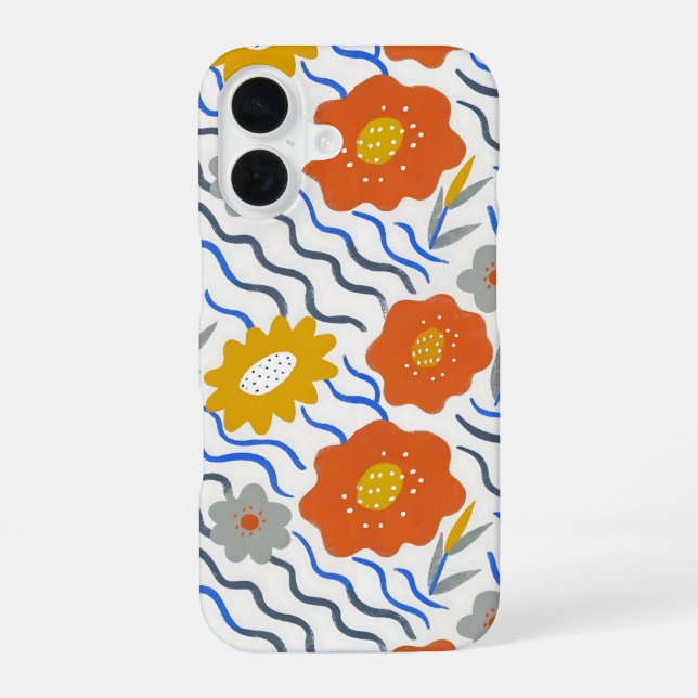 Coque iPhone 16 Modern Abstract Flowers Boho Wavy (Verso)