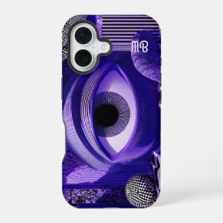 Coque iPhone 16 Modern Abstract Geometric Black White Purple Art