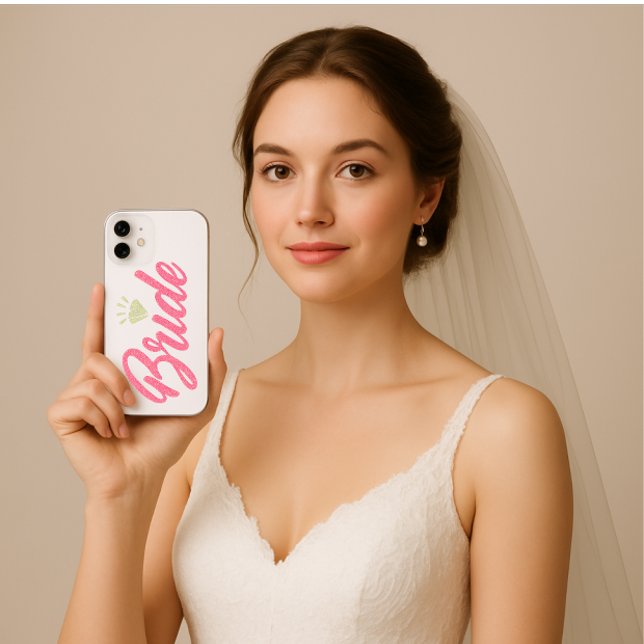 Coque iPhone 16 Modern Elegant Simple Bride Glittery Pink Diamond (Modern simple wedding bride iphone case)