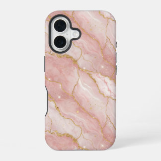 Coque iPhone 16 Modern Rose Quartz Marble Gold