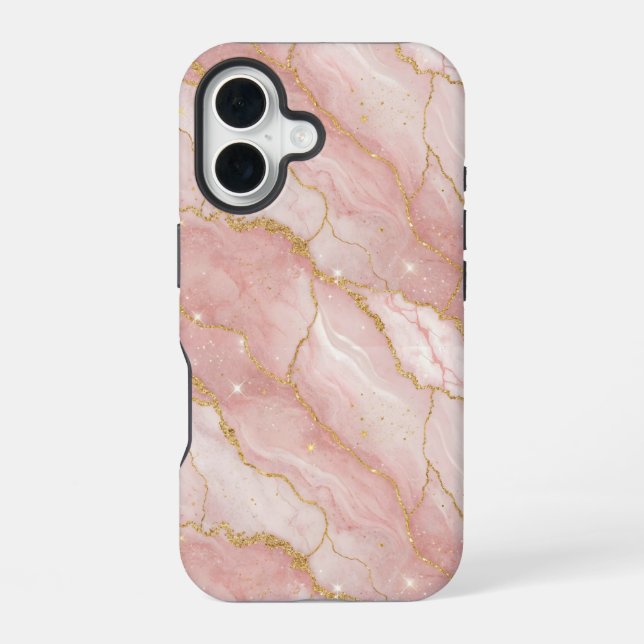 Coque iPhone 16 Modern Rose Quartz Marble Gold (Verso)