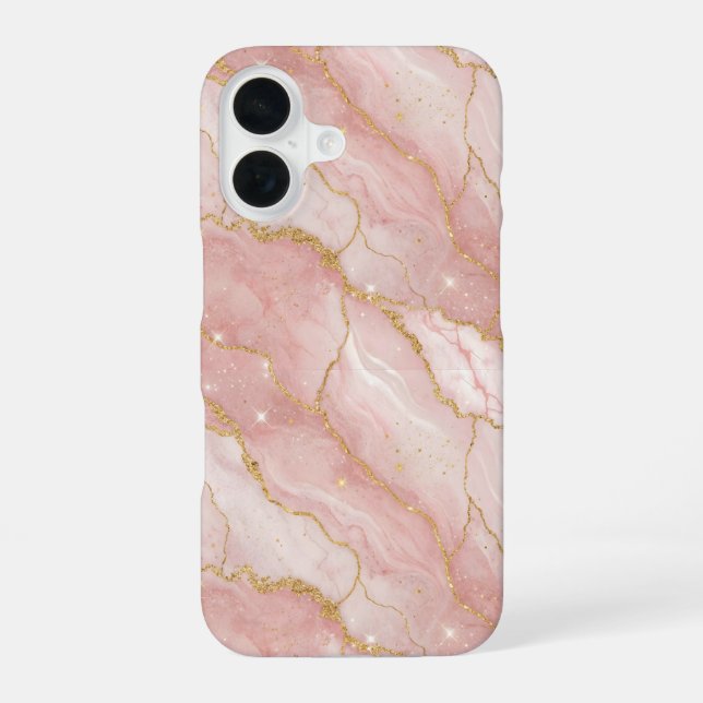 Coque iPhone 16 Modern Rose Quartz Marble Gold (Verso)