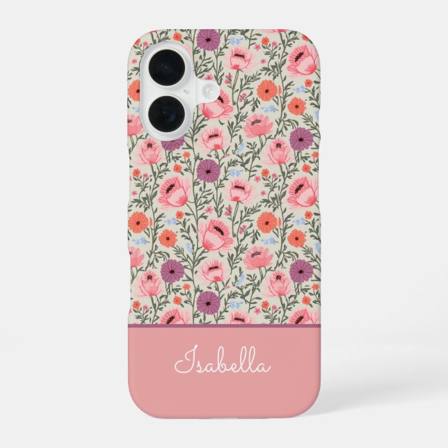 Coque iPhone 16 Modern Wildflowers with Name (Verso)