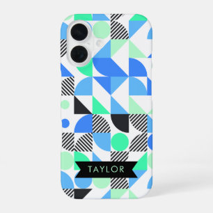 Coque iPhone 16 Moderne bleu menthe géométrique personnalisé