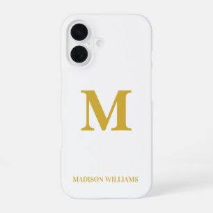 Coque iPhone 16 Moderne Chic Monogramme Or Blanc Minimaliste Éléga