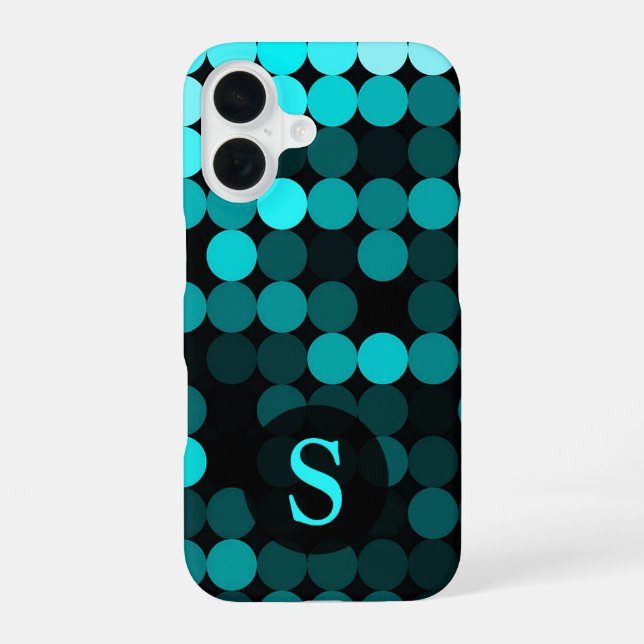 Coque iPhone 16 Moderne Cool Unique Motif à Points Turquoise Monog (Verso)