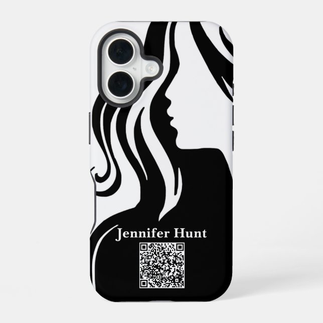 Coque iPhone 16 Moderne, Employé, Code QR noir et blanc (Verso)