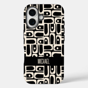 Coque iPhone 16 Moderne Milieu de Siècle Piquet Personnalisé Noir 