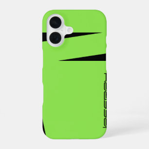Coque iPhone 16 Moderne Vert avec Nom Noir Minimaliste Résistant